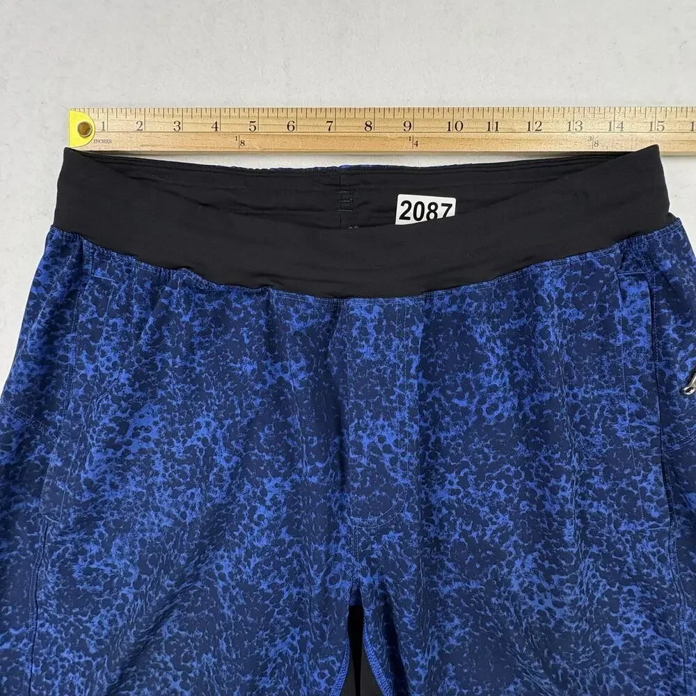Lululemon Lined Shorts Mens Medium Blue Spotted 9 Inseam Running Gym Training